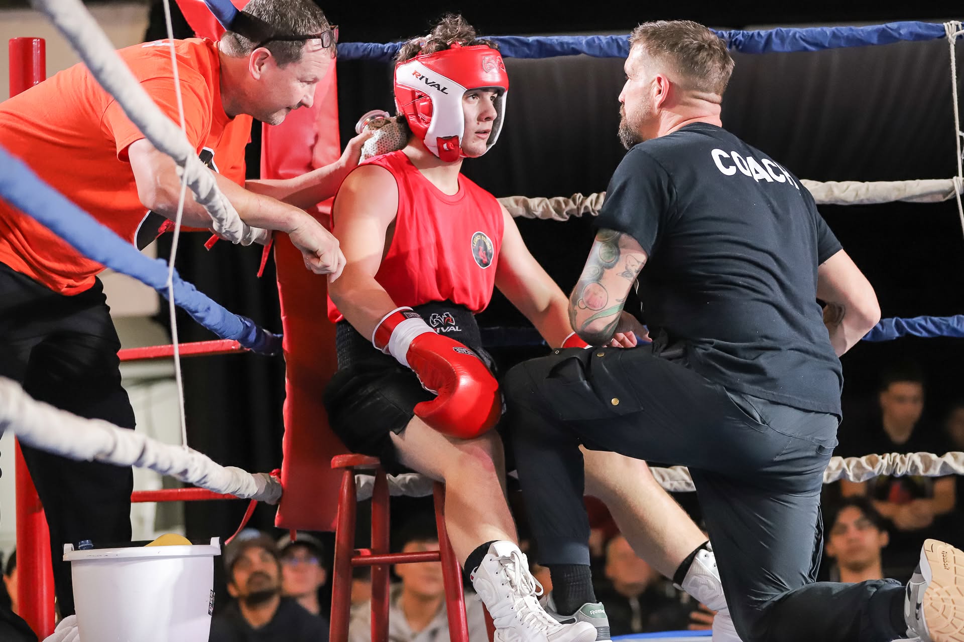 Coach Mike Burke working the corner for a Legacy Boxing athlete