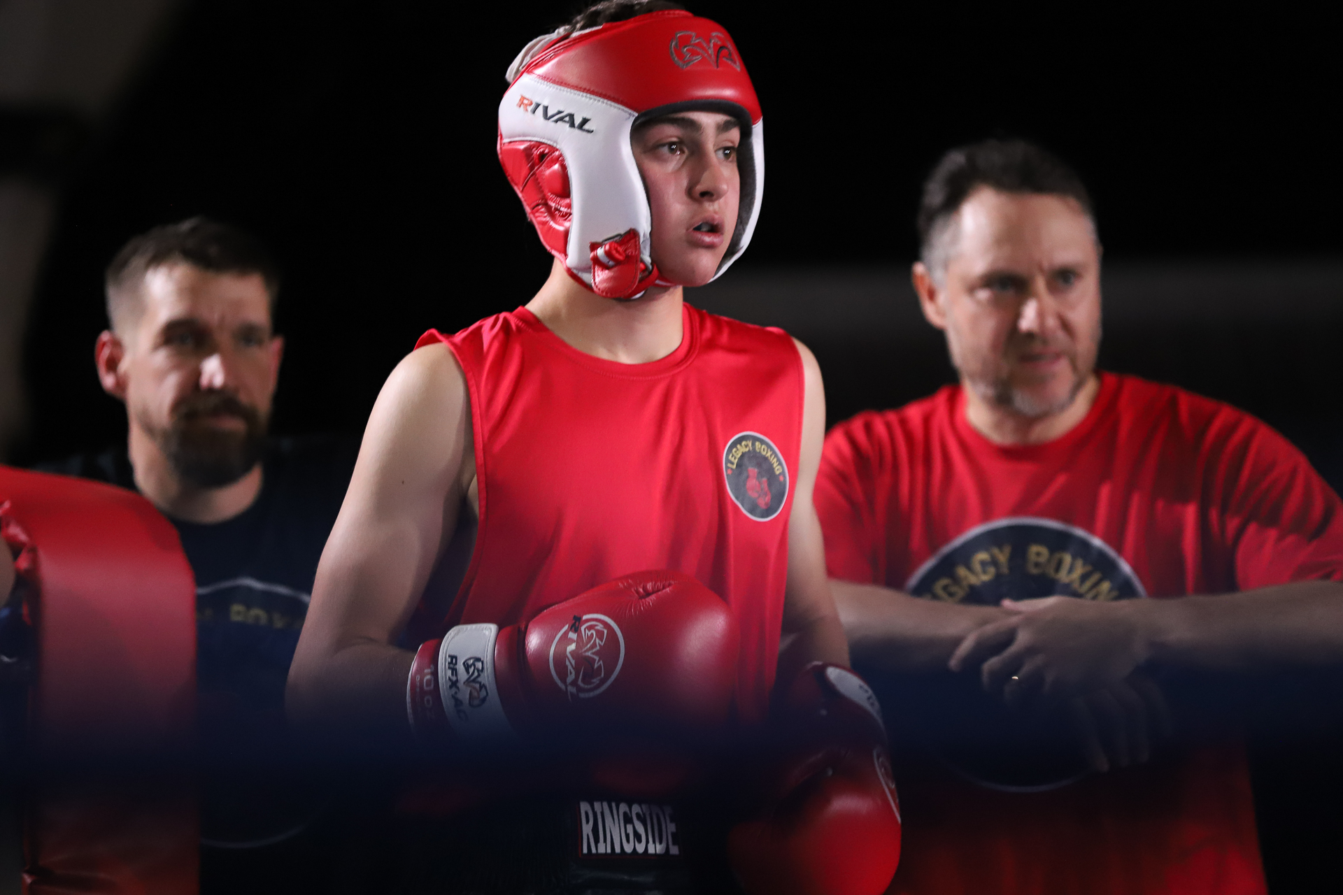 Legacy Boxing athlete receiving corner coaching